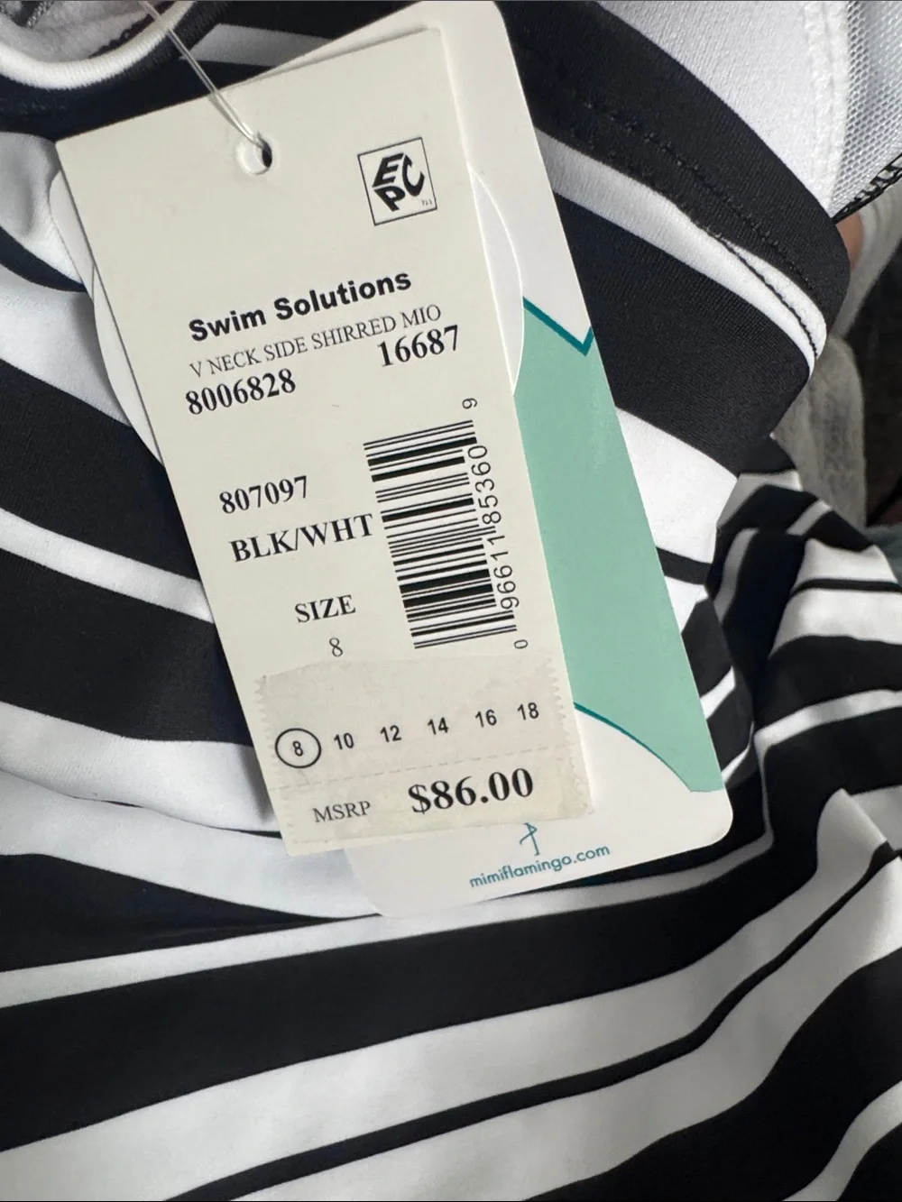 Swim Solutions Women's Striped Tummy-Control One-Piece Swimsuit Black/White NEW